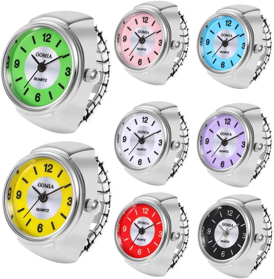 CdyBox 8 Pack Elastic Finger Watches Casual Couple Rings Watch Round Dial Quartz Ring Watches for Women