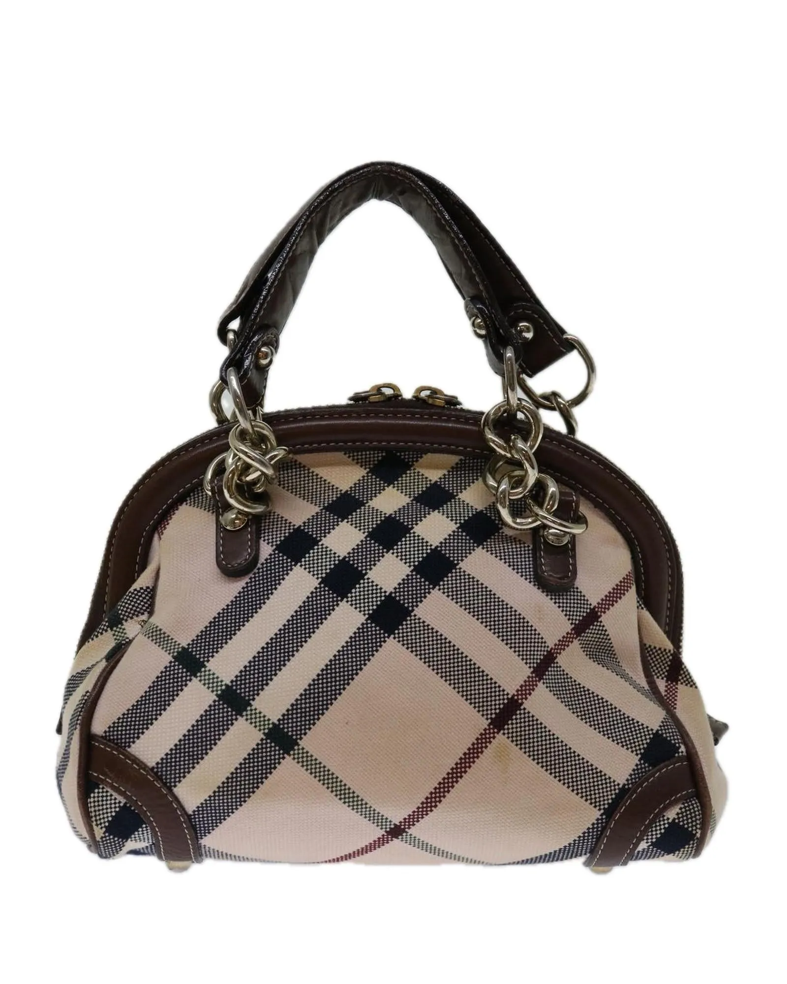 Checkered Canvas Hand Bag in Beige by Luxury Designer