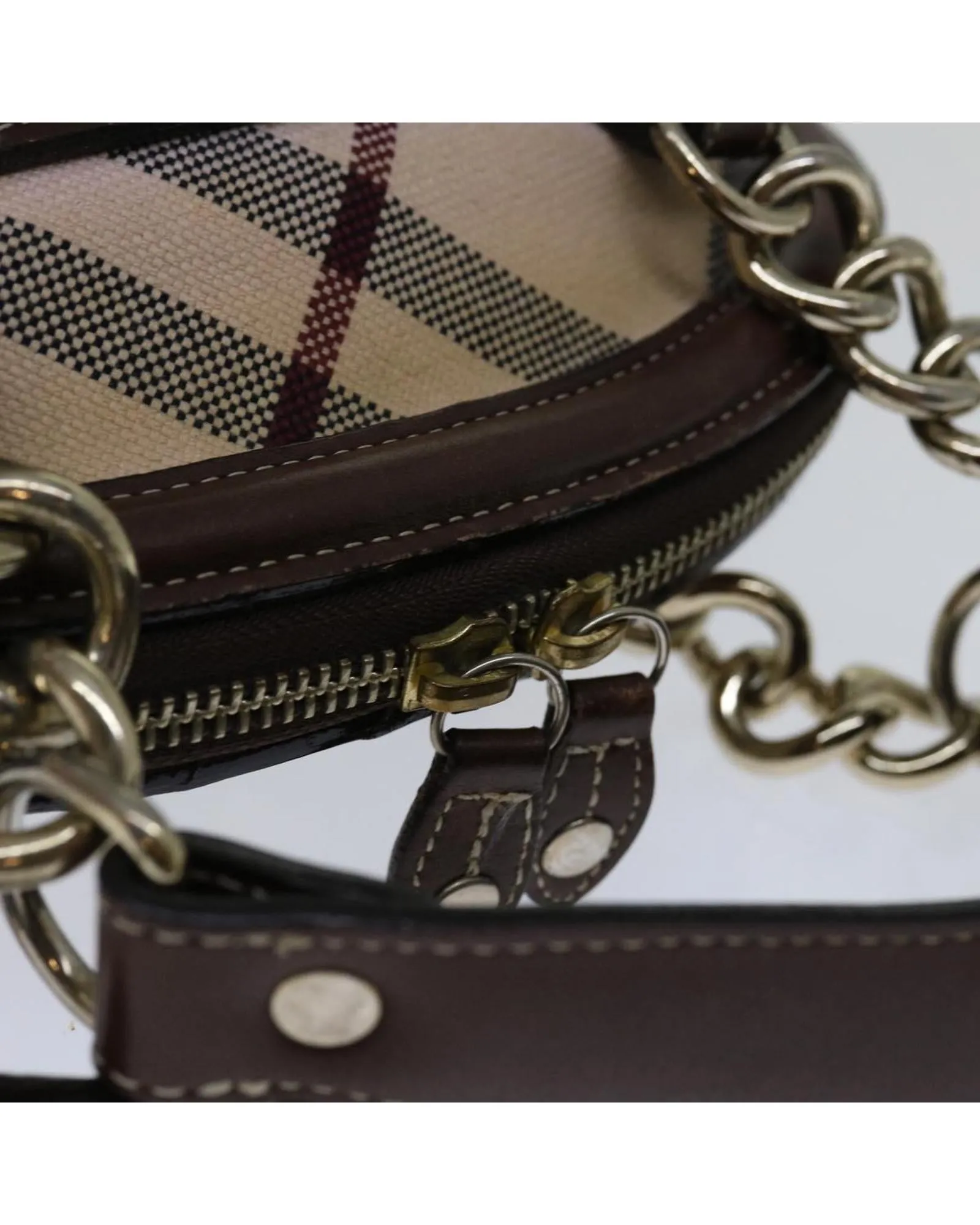 Checkered Canvas Hand Bag in Beige by Luxury Designer