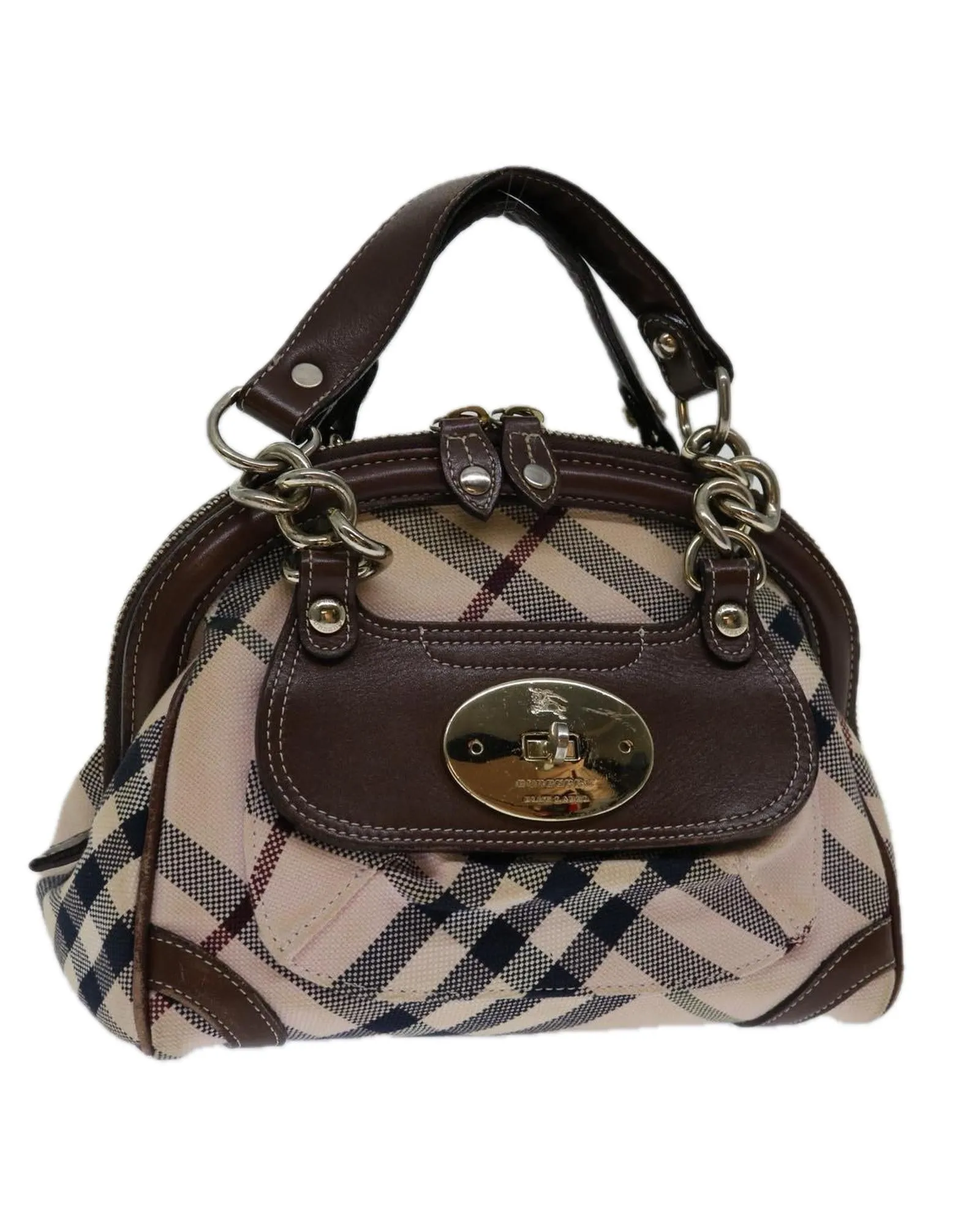 Checkered Canvas Hand Bag in Beige by Luxury Designer