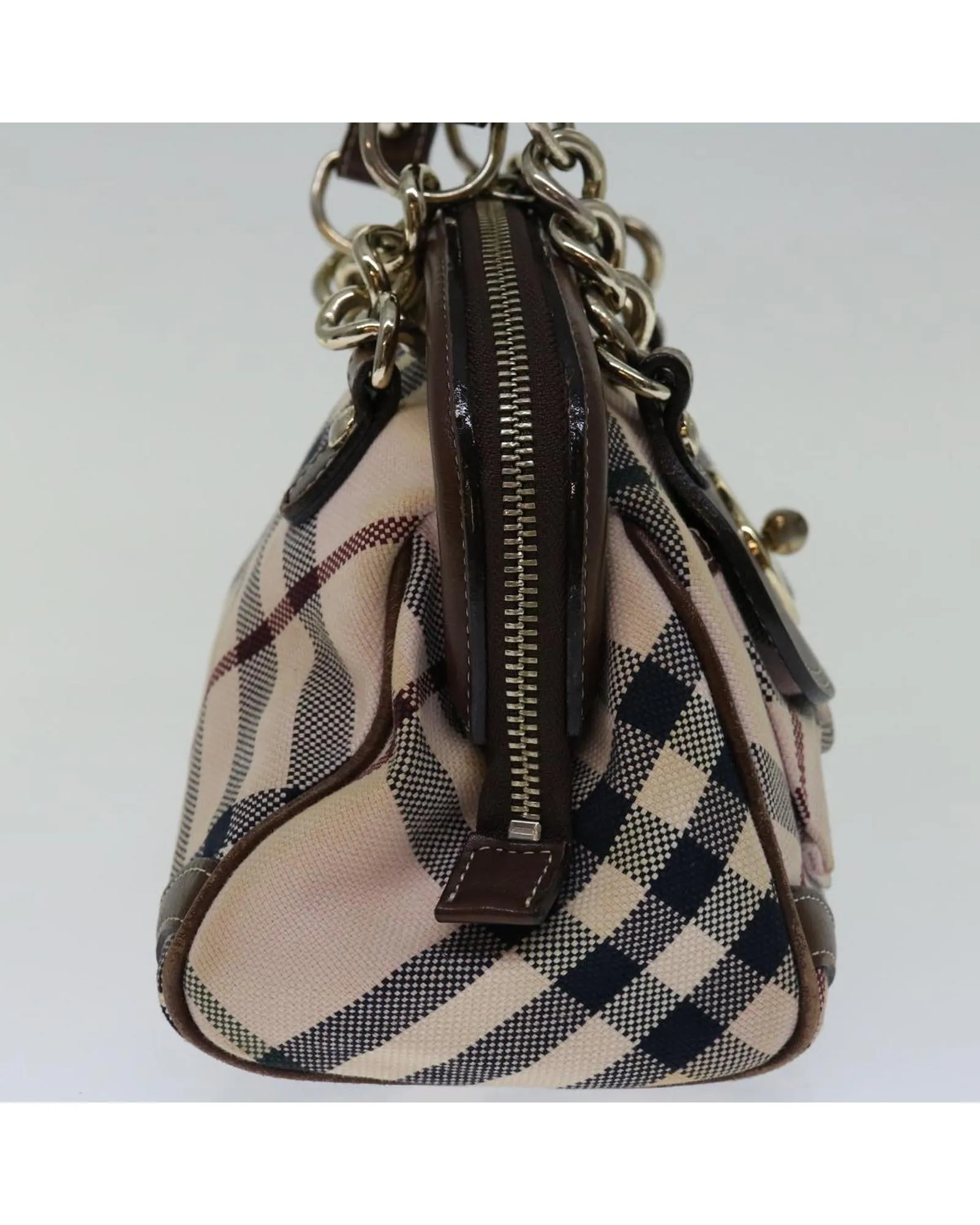 Checkered Canvas Hand Bag in Beige by Luxury Designer