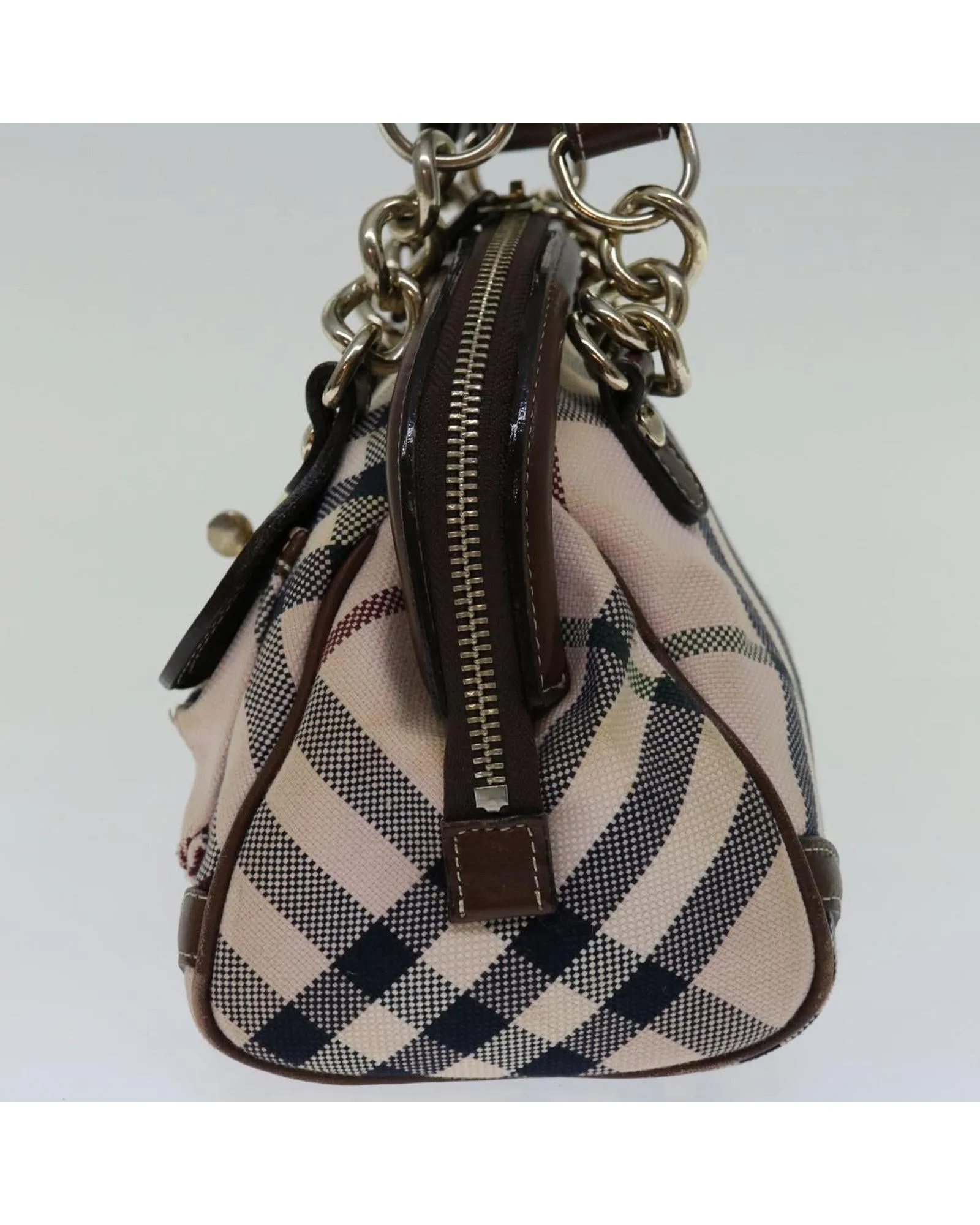 Checkered Canvas Hand Bag in Beige by Luxury Designer