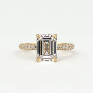 Emerald Cut Pave Diamond Hidden Halo Triple Row Band