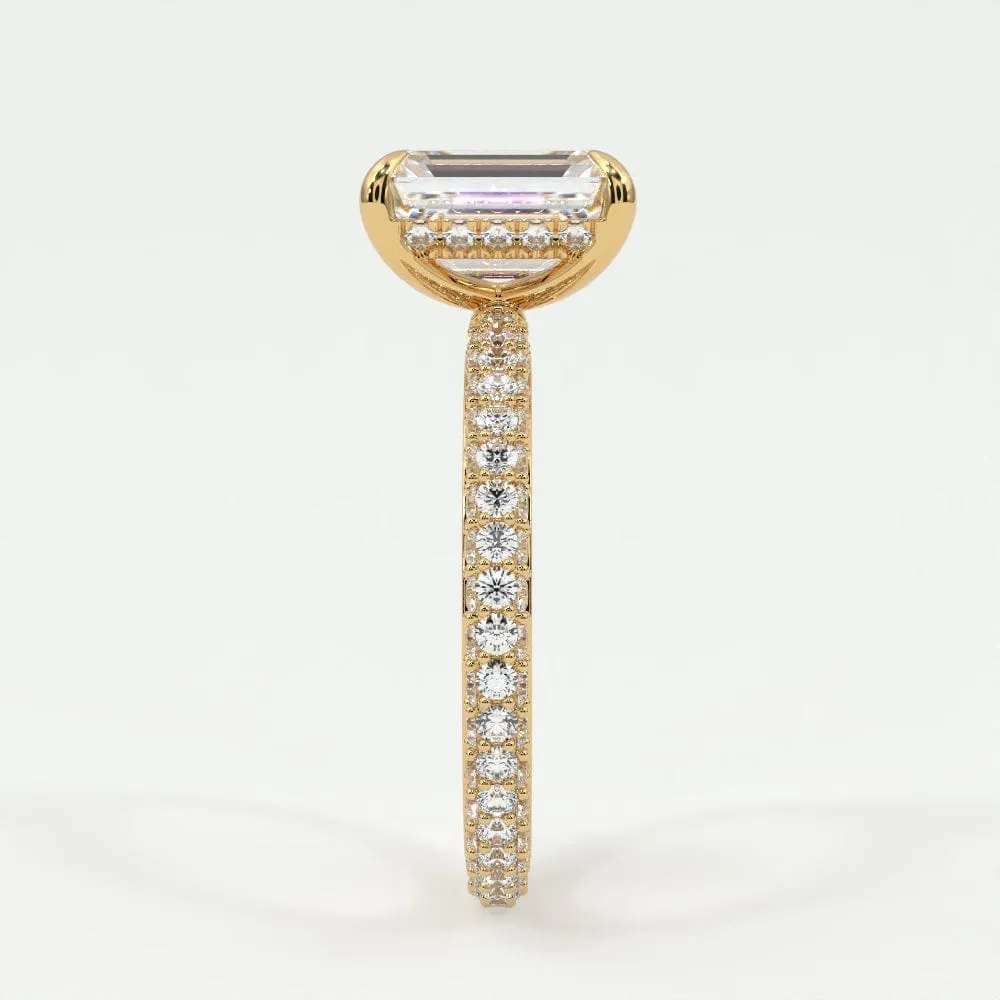 Emerald Cut Pave Diamond Hidden Halo Triple Row Band