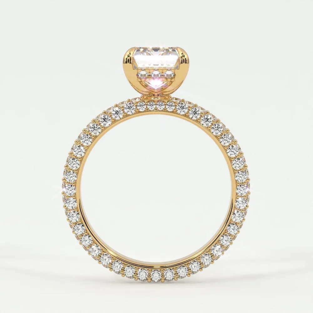 Emerald Cut Pave Diamond Hidden Halo Triple Row Band