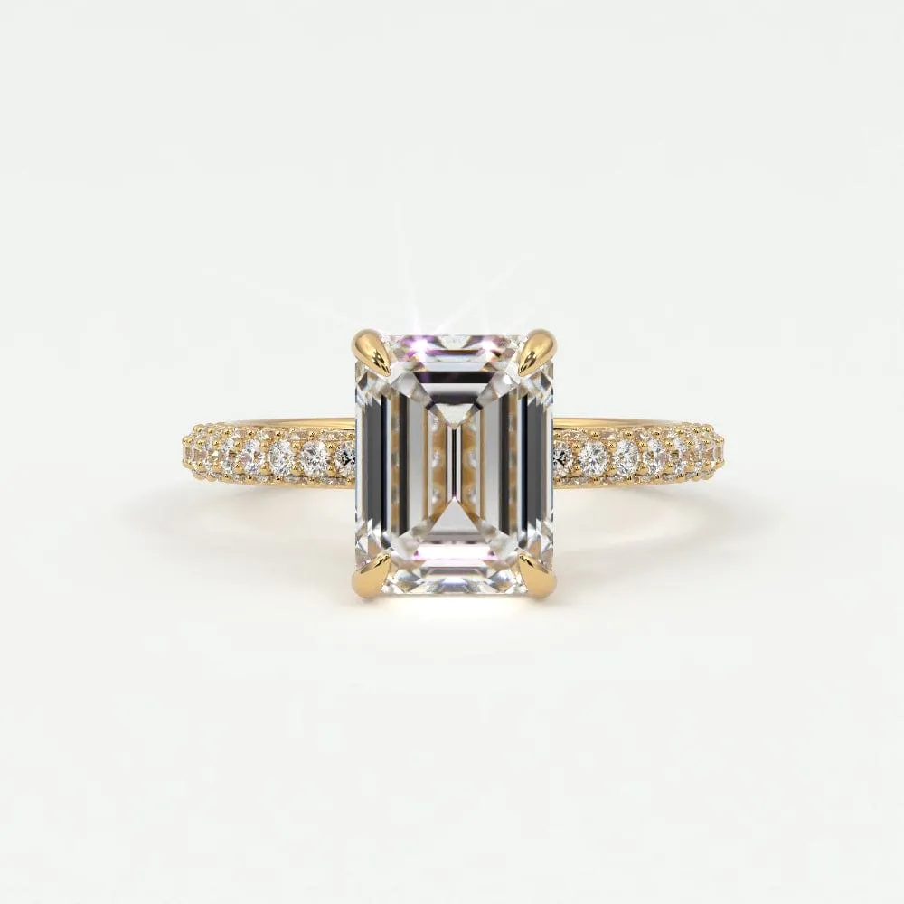 Emerald Cut Pave Diamond Hidden Halo Triple Row Band