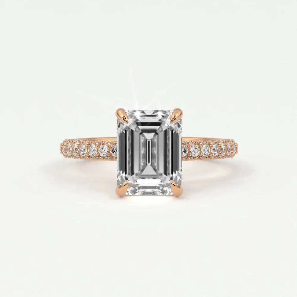 Emerald Cut Pave Diamond Hidden Halo Triple Row Band