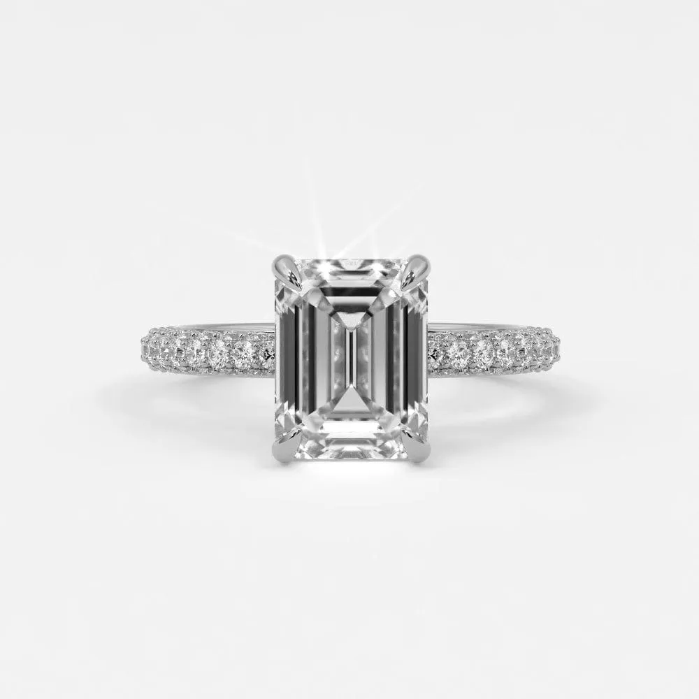 Emerald Cut Pave Diamond Hidden Halo Triple Row Band