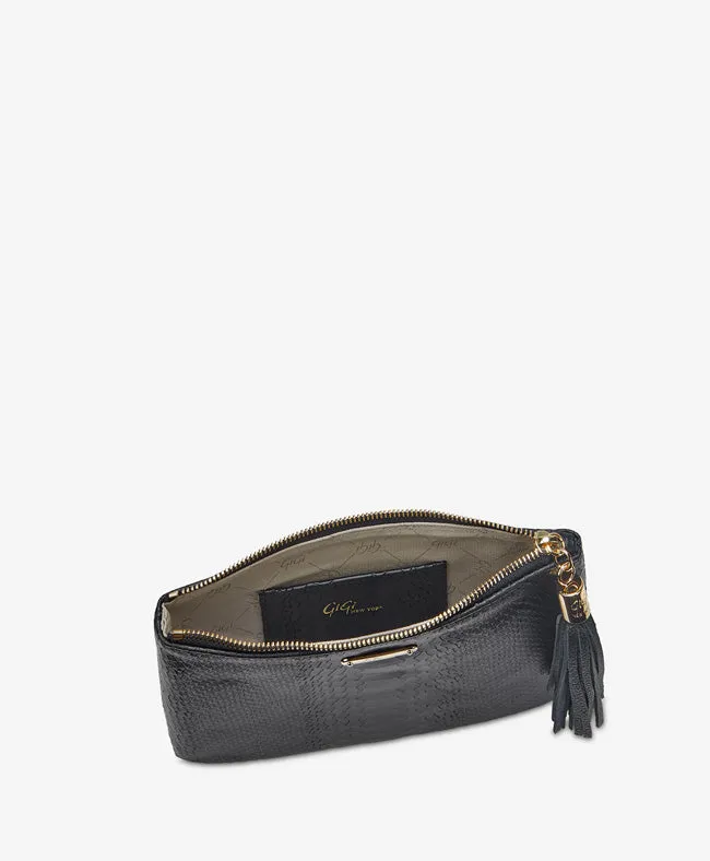 GiGi New York - All In One Bag w/ Slip Pocket Black Embossed Python Leather