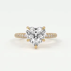 Heart Shape Pave Diamond Hidden Halo Triple Row Band