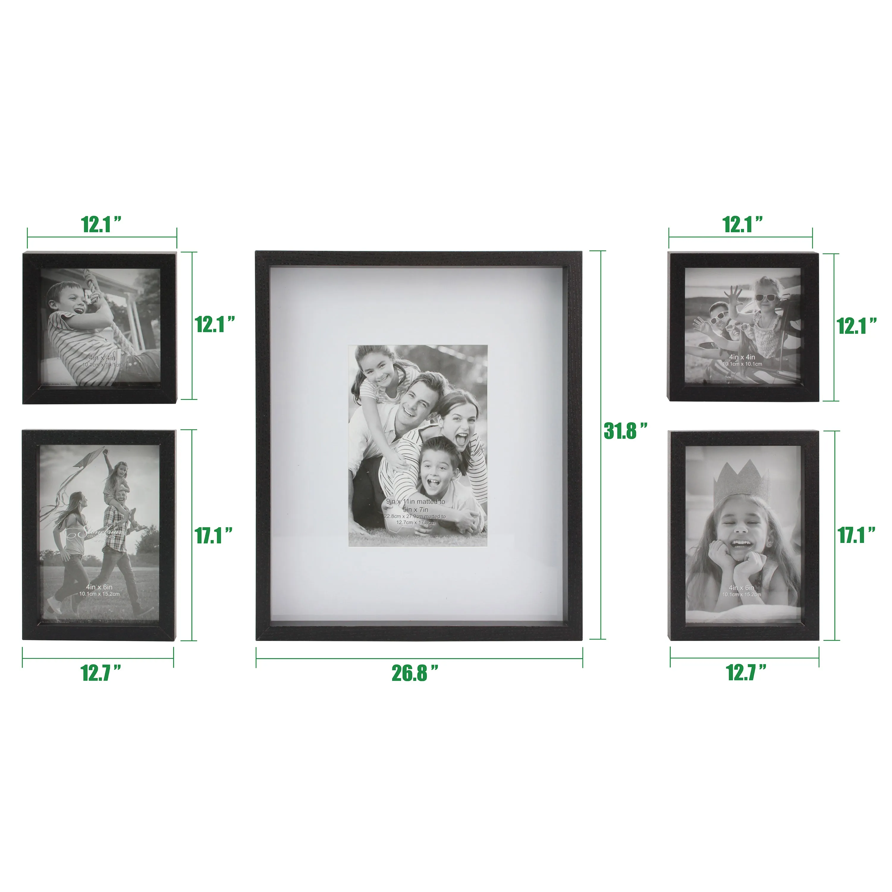 Rectangle Wall Mounted Gallery Frames, Wood, Black (Set of 5) (WS)