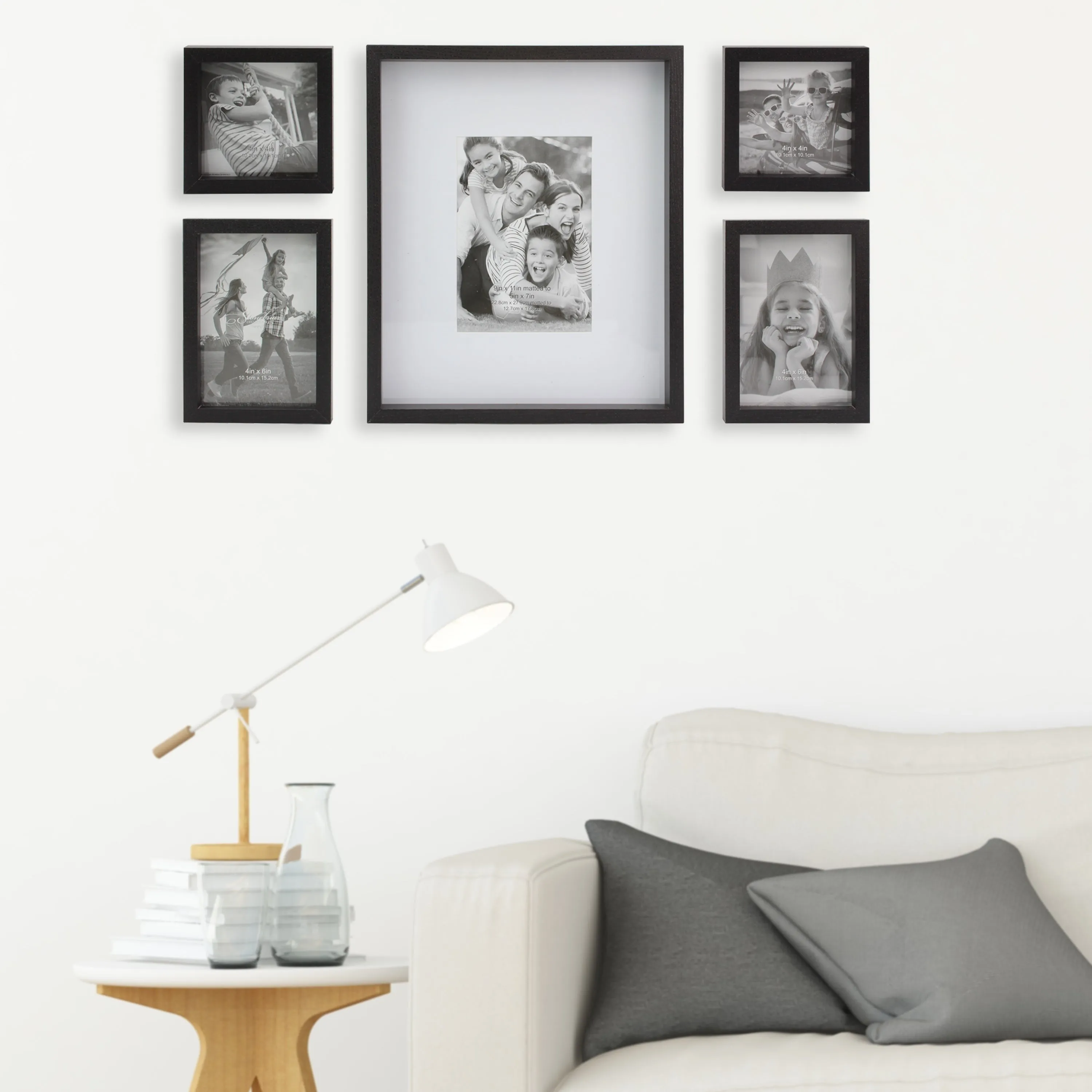 Rectangle Wall Mounted Gallery Frames, Wood, Black (Set of 5) (WS)