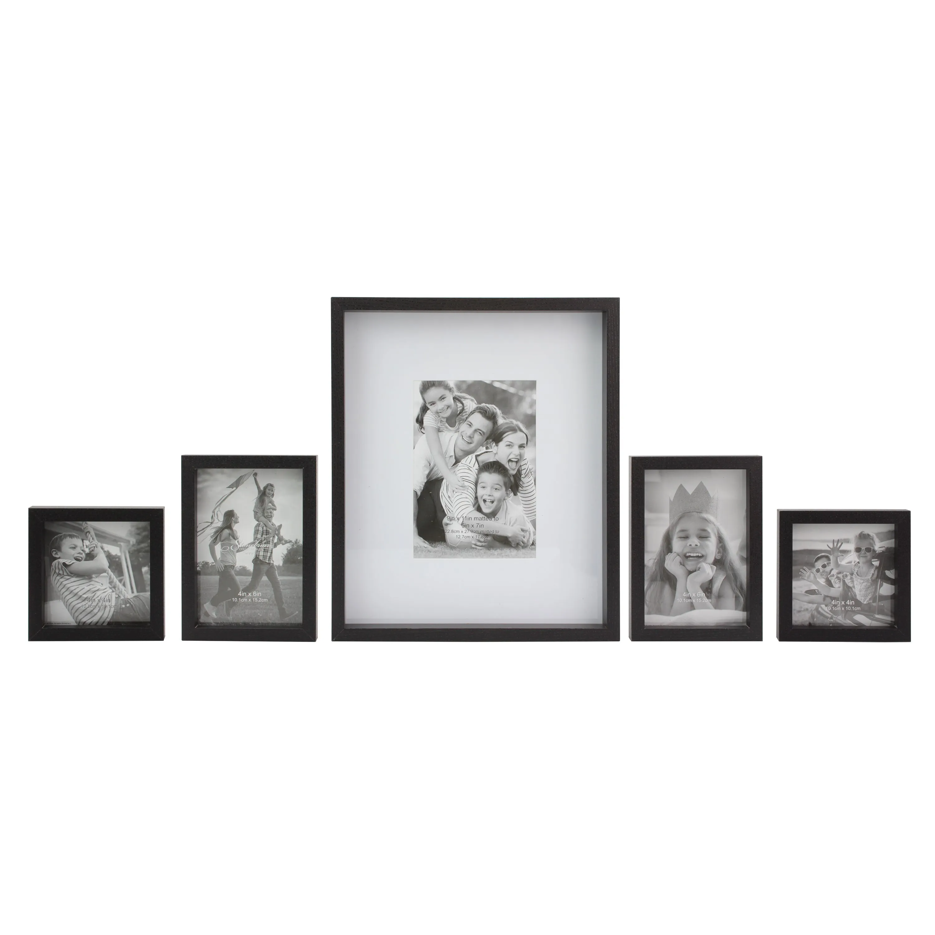 Rectangle Wall Mounted Gallery Frames, Wood, Black (Set of 5) (WS)