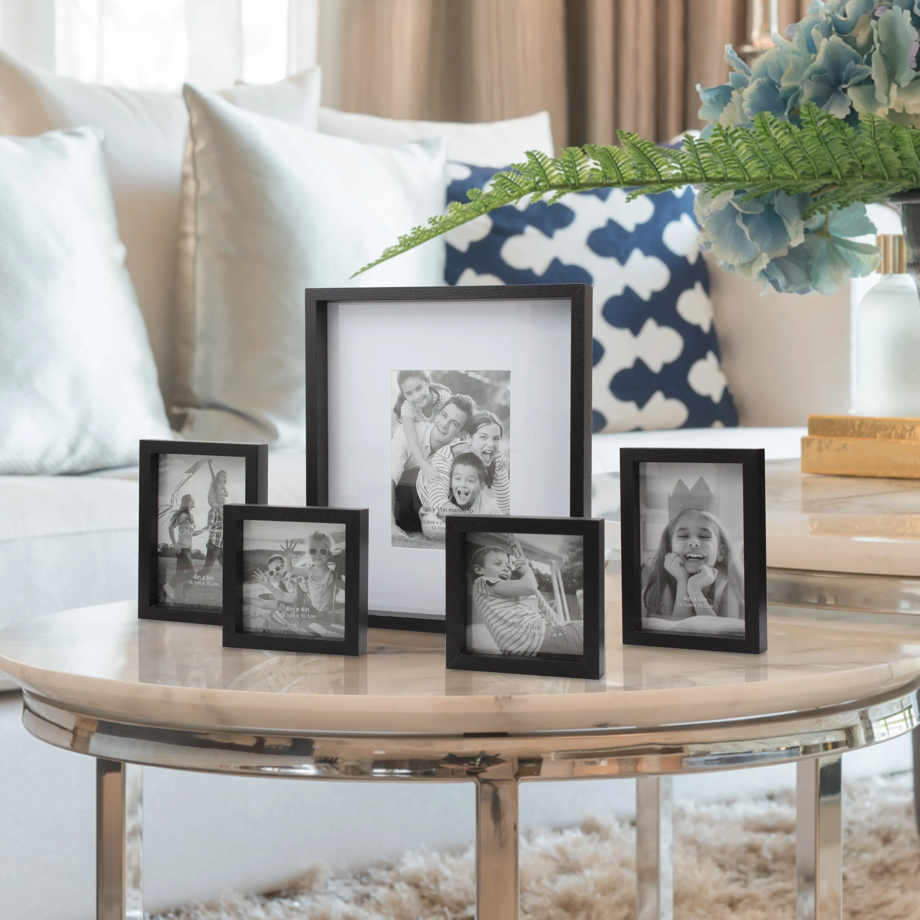 Rectangle Wall Mounted Gallery Frames, Wood, Black (Set of 5) (WS)