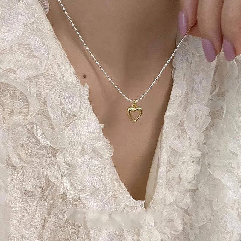 Simple Sterling Silver Niche Design Sentimental Heart Necklace