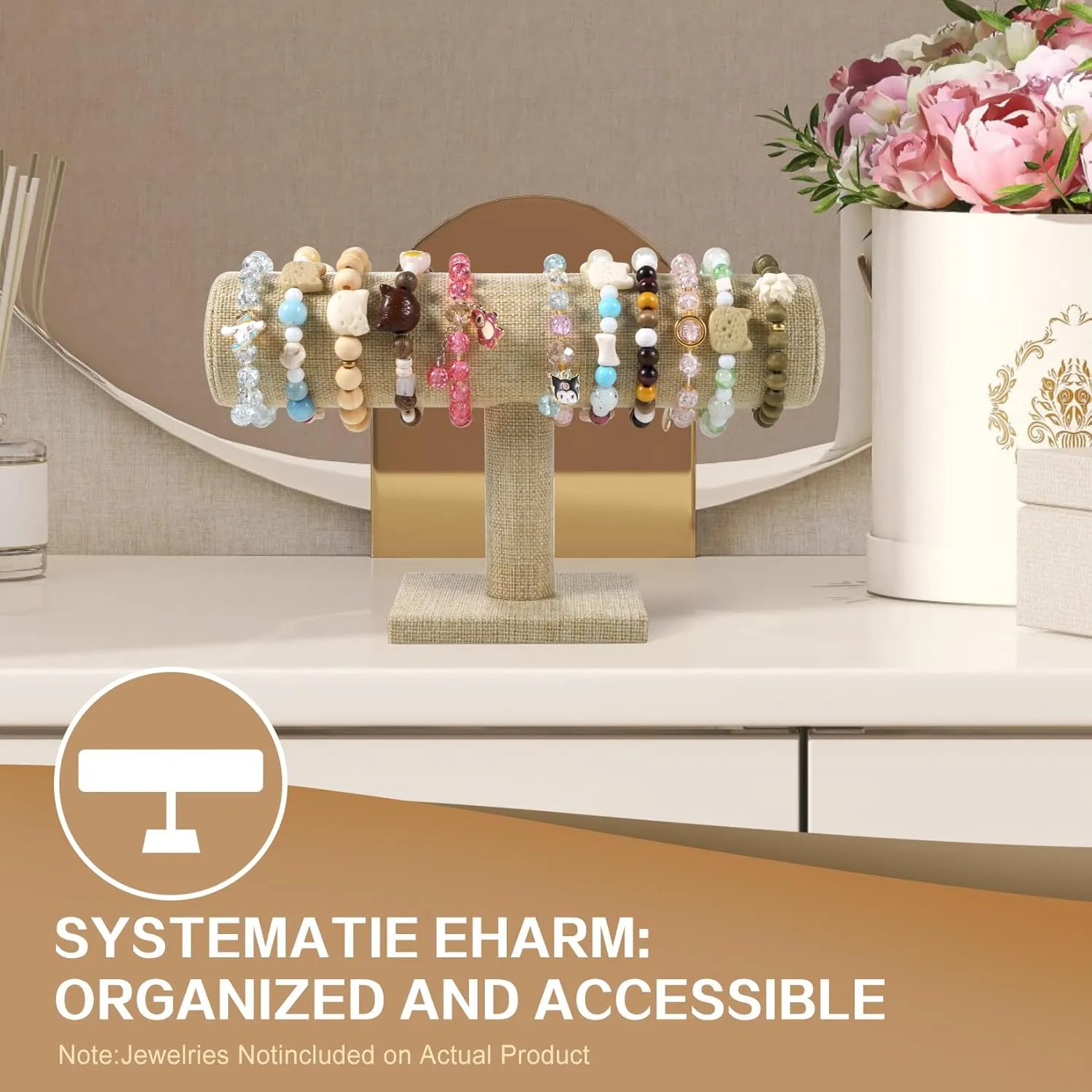 T-Bar Bracelet Display Stand for Selling, Jewelry Storage, Bracelet Holder Stand, Earring, Bangle, Jewelry Business Supplies, Watch holder for Women & Men (Yellow Linen)